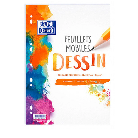 FEUILLET MOBILE OXFORD A4 210X297MM 100 PAGES 90GR RÉGLURE DESSIN PERFORÉ SOUS FILM