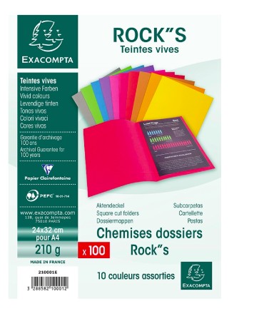 [210001E] CHEMISE EXACOMPTA ROCK BAHIA 220 CARTE RIGIDE 240X320MM     210G COLORIS ASSORTIS LOT 100 UNITÉS