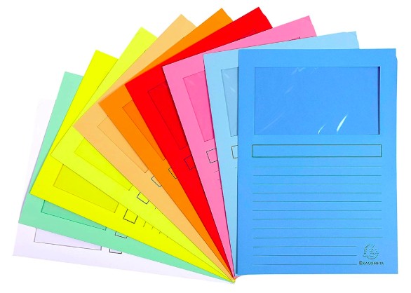 [50450E] CHEMISE EXACOMPTA SUPER PAPIER FIBRES NEUVES 160G 310X225MM FENÊTRE COLORIS ASSORTIS LOT 10 UNITÉS