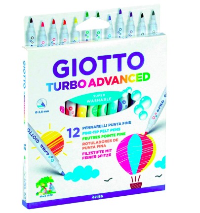 FEUTRE COLORIAGE GIOTTO TURBO ADVANCED CAPUCHON VENTILÉ POINTE FINE ENCRE BASE EAU COLO   RIS ASSORTIS ÉTUI 12 UNITÉS