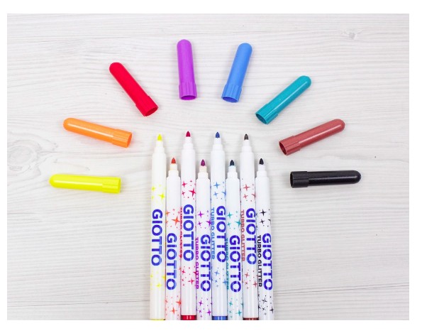 FEUTRE COLORIAGE GIOTTO TURBO GLITTER CAPUCHON VENTILÉ POINTE MOYENNE ENCRE PAILLETÉE BASE EAU COLORIS ASSORTIS ÉTUI 8U