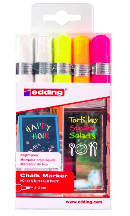 [4-4095-5999] MARQUEUR EDDING CRAIE LIQUIDE E4095 FENÊTRE ARDOISE VERRE POINTE OGIVE 2 Á 3MM ASSORTIS FLUOR POCHETTE 5 UNITÉS