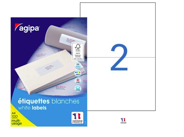 ÉTIQUETTE ADHÉSIVE APLI AGIPA MULTI-USAGE 210X148.5MM TOUTE IMPRIMANTE BOÎTE 200 UNITÉS