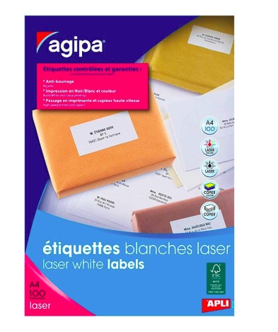 [119070] ÉTIQUETTE ADHÉSIVE APLI AGIPA IMPRIMANTE LASER COPIEUR 70X35MM BOÎTE 2400 UNITÉS