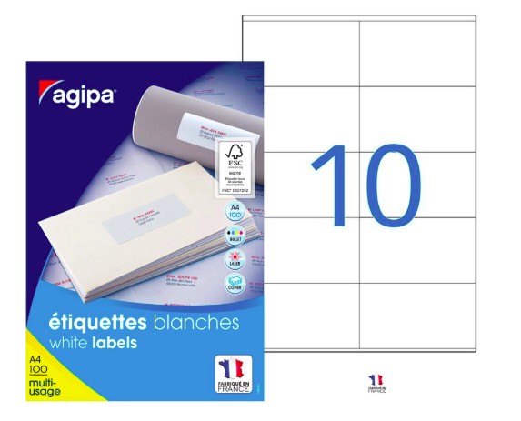 [119013] ÉTIQUETTE ADHÉSIVE APLI AGIPA MULTI-USAGE 105X57MM TOUTE IMPRIMANTE BOÎTE 1000 UNITÉS