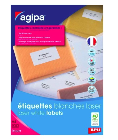 [119065] ÉTIQUETTE ADHÉSIVE APLI AGIPA IMPRIMANTE LASER COPIEUR 105X42MM BOÎTE 1400 UNITÉS