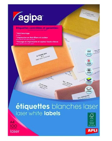 ÉTIQUETTE ADHÉSIVE APLI AGIPA IMPRIMANTE LASER COPIEUR 210X148.5MM BOÎTE 200 UNITÉS