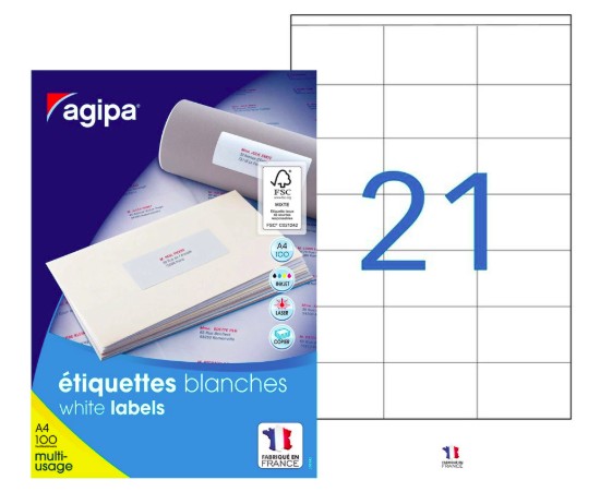 ÉTIQUETTE ADHÉSIVE APLI AGIPA MULTI-USAGE 70X42MM TOUTE IMPRIMANTE BOÎTE 2100 UNITÉS