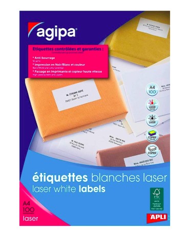 [119071] ÉTIQUETTE ADHÉSIVE APLI AGIPA IMPRIMANTE LASER COPIEUR 105X35MM BOÎTE 1600 UNITÉS