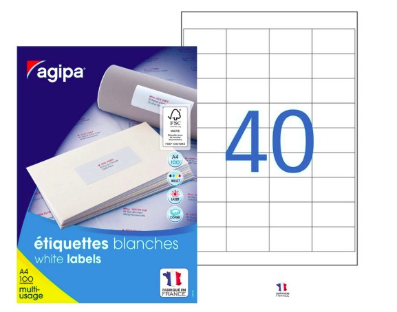 ÉTIQUETTE ADHÉSIVE APLI AGIPA MULTI-USAGE 48.5X25.4MM TOUTE IMPRIMANTE BOÎTE 4000 UNITÉS