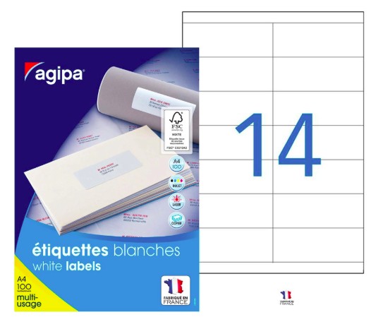 [119002] ÉTIQUETTE ADHÉSIVE APLI AGIPA MULTI-USAGE 105X39MM TOUTE IMPRIMANTE BOÎTE 1400 UNITÉS