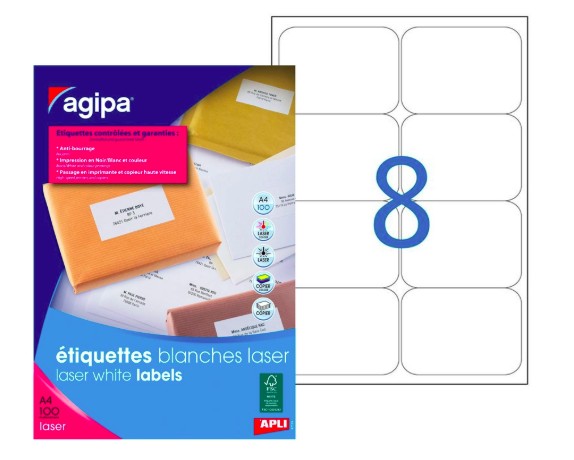 ÉTIQUETTE ADHÉSIVE APLI AGIPA IMPRIMANTE LASER COPIEUR 99.1X67.7MM COINS ARRONDIS BOÎTE 800 UNITÉS