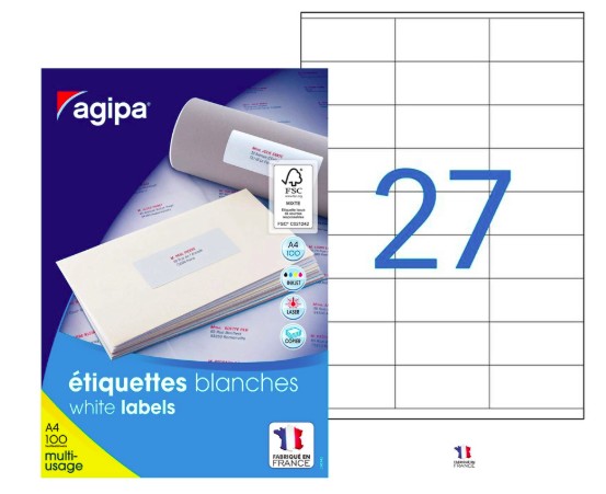 [119001] ÉTIQUETTE ADHÉSIVE APLI AGIPA MULTI-USAGE 70X31MM TOUTE IMPRIMANTE BOÎTE 2700 UNITÉS