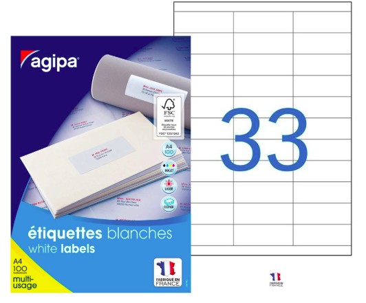 [119007] ÉTIQUETTE ADHÉSIVE APLI AGIPA MULTI-USAGE 70X25MM TOUTE IMPRIMANTE BOÎTE 3300 UNITÉS