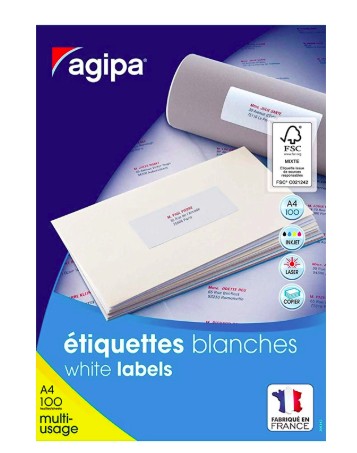 ÉTIQUETTE ADHÉSIVE APLI AGIPA MULTI-USAGE 52.5X29.7MM TOUTE IMPRIMANTE BOÎTE 4000 UNITÉS