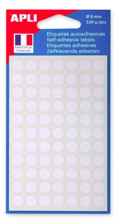 PASTILLE ADHÉSIVE APLI AGIPA DIAMÈTRE 8MM PERMANENTE COLORIS BLANC POCHETTE 539 UNITÉS