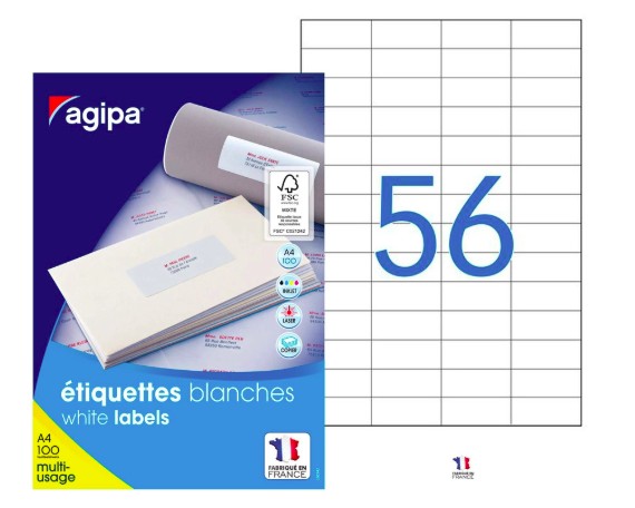 ÉTIQUETTE ADHÉSIVE APLI AGIPA MULTI-USAGE 52.5X21.2MM TOUTE IMPRIMANTE BOÎTE 5600 UNITÉS