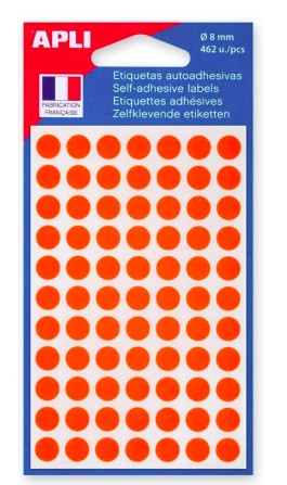 PASTILLE ADHÉSIVE APLI AGIPA DIAMÈTRE 8MM PERMANENTE COLORIS ORANGE POCHETTE 462 UNITÉS