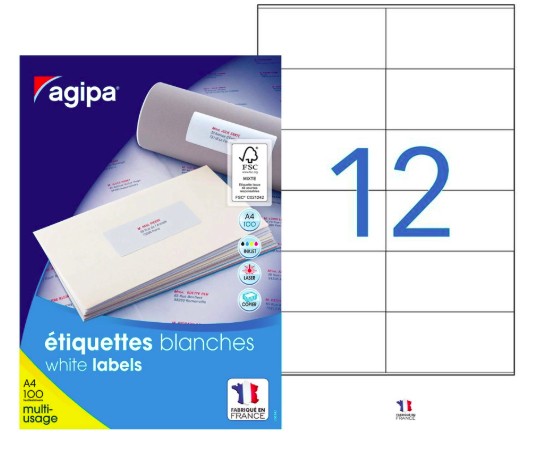 [118998] ÉTIQUETTE ADHÉSIVE APLI AGIPA MULTI-USAGE 105X48MM TOUTE IMPRIMANTE BOÎTE 1200 UNITÉS