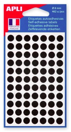 [111837] PASTILLE ADHÉSIVE APLI AGIPA DIAMÈTRE 8MM PERMANENTE COLORIS NOIR POCHETTE 462 UNITÉS