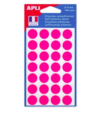 [111848] PASTILLE ADHÉSIVE APLI AGIPA DIAMÈTRE 15MM PERMANENTE COLORIS ROSE POCHETTE 168 UNITÉS