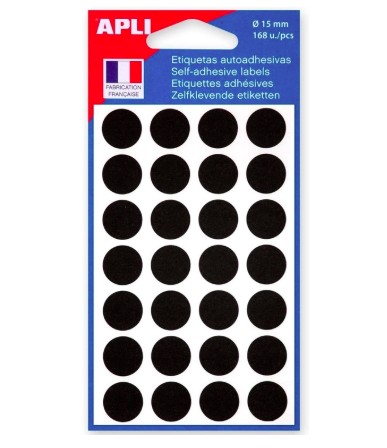 PASTILLE ADHÉSIVE APLI AGIPA DIAMÈTRE 15MM PERMANENTE COLORIS NOIR POCHETTE 168 UNITÉS