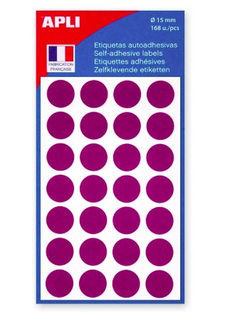 PASTILLE ADHÉSIVE APLI AGIPA DIAMÈTRE 15MM PERMANENTE COLORIS VIOLET POCHETTE 168 UNITÉS