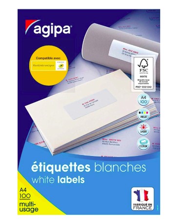 [100981] ÉTIQUETTE ADHÉSIVE APLI AGIPA MULTI-USAGE 63.5X46.6MM TOUTE IMPRIMANTE COINS ARRONDIS BOÎTE 1800 UNITÉS