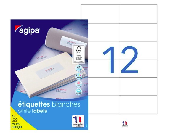 ÉTIQUETTE ADHÉSIVE APLI AGIPA MULTI-USAGE 105X49.39MM TOUTE IMPRIMANTE BOÎTE 1200 UNITÉS