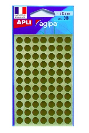 PASTILLE ADHÉSIVE APLI AGIPA DIAMÈTRE 8MM PERMANENTE COLORIS OR POCHETTE 308 UNITÉS