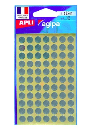 [10090] PASTILLE ADHÉSIVE APLI AGIPA DIAMÈTRE 8MM PERMANENTE COLORIS ARGENT POCHETTE 308 UNITÉS