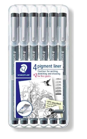 [10111] STYLO-FEUTRE STAEDTLER PIGMENT LINER TECHNIQUE 0.05MM 0.1MM 0.2MM 0.3MM 0.5MM 0.8MM NOIRE POINTE CALIBRÉE ÉTUI 4+2U