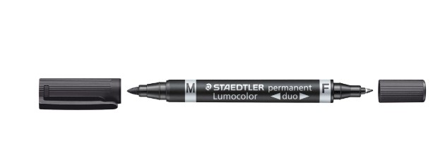 MARQUEUR STAEDTLER PERMANENT LUMOCOLOR DUO MULTI-USAGES DOUBLE POINTE 0.6 ET 1.5MM ENCRE DRY SAFE NOIR