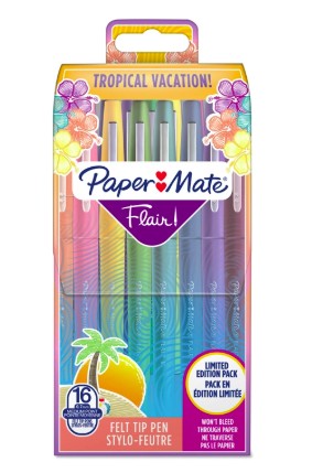 STYLO-FEUTRE PAPER MATE FLAIR TROPICAL POINTE MOYENNE 1MM LONGUE DURÉE DE VIE POCHETTE 16 COLORIS ASSORTIS