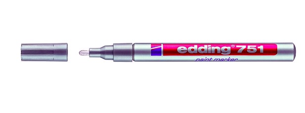 MARQUEUR EDDING PERMANENT PEINTURE E751 POINTE FINE 1/2MM ENCRE LAQUÉE OPAQUE TOUS SUPPORTS RÉSISTANT CHALEUR ARGENT