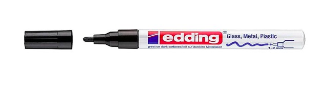 MARQUEUR EDDING PERMANENT PEINTURE E751 POINTE FINE 1/2MM ENCRE LAQUÉE OPAQUE TOUS SUPPORTS RÉSISTANT CHALEUR NOIR