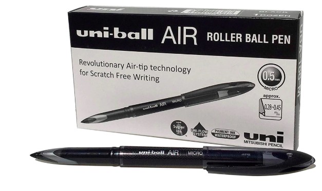 ROLLER UNIBALL AIR ENCRE LIQUIDE RÉSISTANTE POINTE MOYENNE TRACÉ 0.5MM COLORIS NOIR