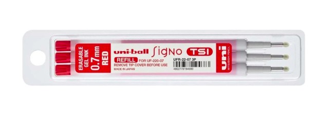 RECHARGE UNIBALL ROLLER SIGNO TSI ENCRE GEL EFFAÇABLE POINTE MOYENNE TRACÉ 0.7MM COLORIS ROUGE SET 3 UNITÉS