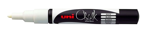 MARQUEUR UNIBALL CRAIE CHALK MARKER POINTE CONIQUE FINE 0.9/1.3MM CRAIE LIQUIDE COULEUR LUMINEUSE BLANC