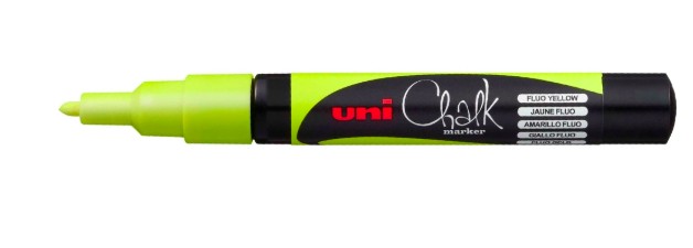 MARQUEUR UNIBALL CRAIE CHALK MARKER POINTE CONIQUE FINE 0.9/1.3MM CRAIE LIQUIDE COULEUR LUMINEUSE JAUNE FLUO