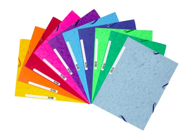 CHEMISE EXACOMPTA CARTE LUSTRÉE 5/10E 400G 3 RABATS ET ÉLASTIQUE A4 FORMAT 240X320MM COLORIS VIFS ASSORTIS 10 UNITÉS