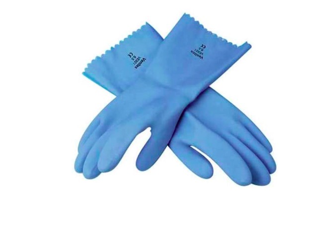 [10588] GANT LATEX DELTAPLUS SUPPORT COTON JERSEY LONGUEUR 30CM ÉPAISSEUR 1.25MM COLORIS BLEU TAILLE 10/11 PAIRE