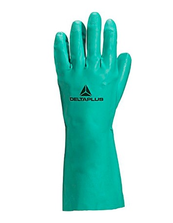 [10597] GANT NITRILE DELTAPLUS FLOQUÉ COTON LONGUEUR 33CM ÉPAISSEUR 0.40MM COLORIS VERT TAILLE 8/9 PAIRE