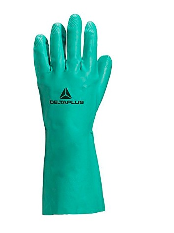 [10598] GANT NITRILE DELTAPLUS FLOQUÉ COTON LONGUEUR 33CM ÉPAISSEUR 0.40MM COLORIS VERT TAILLE 9/10 PAIRE