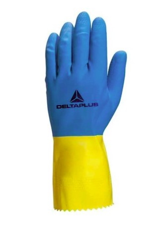[10602] GANT MÉNAGE DELTAPLUS LATEX FLOQUÉ LONGUEUR 30CM ÉPAISSEUR 0.60MM COLORIS BLEU/JAUNE TAILLE 8/9 PAIRE