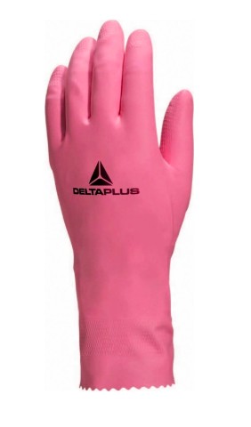 [10605] GANT MÉNAGE DELTAPLUS LATEX FLOQUÉ LONGUEUR 30CM ÉPAISSEUR 0.38MM COLORIS ROSE TAILLE 7/8 PAIRE
