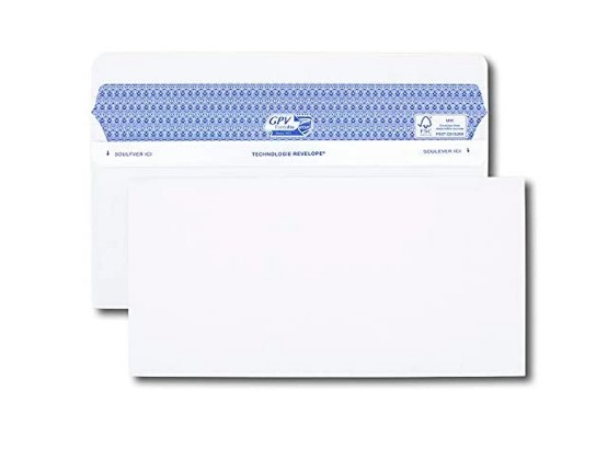 [10739] ENVELOPPE GPV DL+ 112X225MM 90G ADHÉSIVE FERMETURE RAPIDE SÉCURISÉE DÉFINITIVE BLANCHE BOÎTE 500 UNITÉS