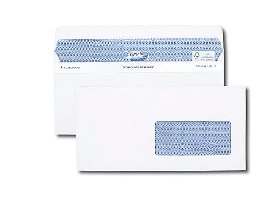 [10740] ENVELOPPE GPV DL+ 112X225MM 90G ADHÉSIVE FERMETURE RAPIDE SÉCURISÉE DÉFINITIVE FENÊTRE 45X100MM BLANCHE BOÎTE 500 UNITÉS