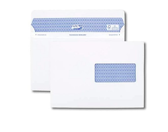 [10742] ENVELOPPE GPV C5 162X229MM 90G ADHÉSIVE FERMETURE RAPIDE SÉCURISÉE DÉFINITIVE FENÊTRE 45X100MM BLANCHE BOÎTE 500 UNITÉS