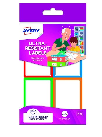 ÉTIQUETTE AVERY ADHÉSIVE 44X64MM CADRE COULEUR ULTRA-RÉSISTANTE BOÎTE 16 UNITÉS